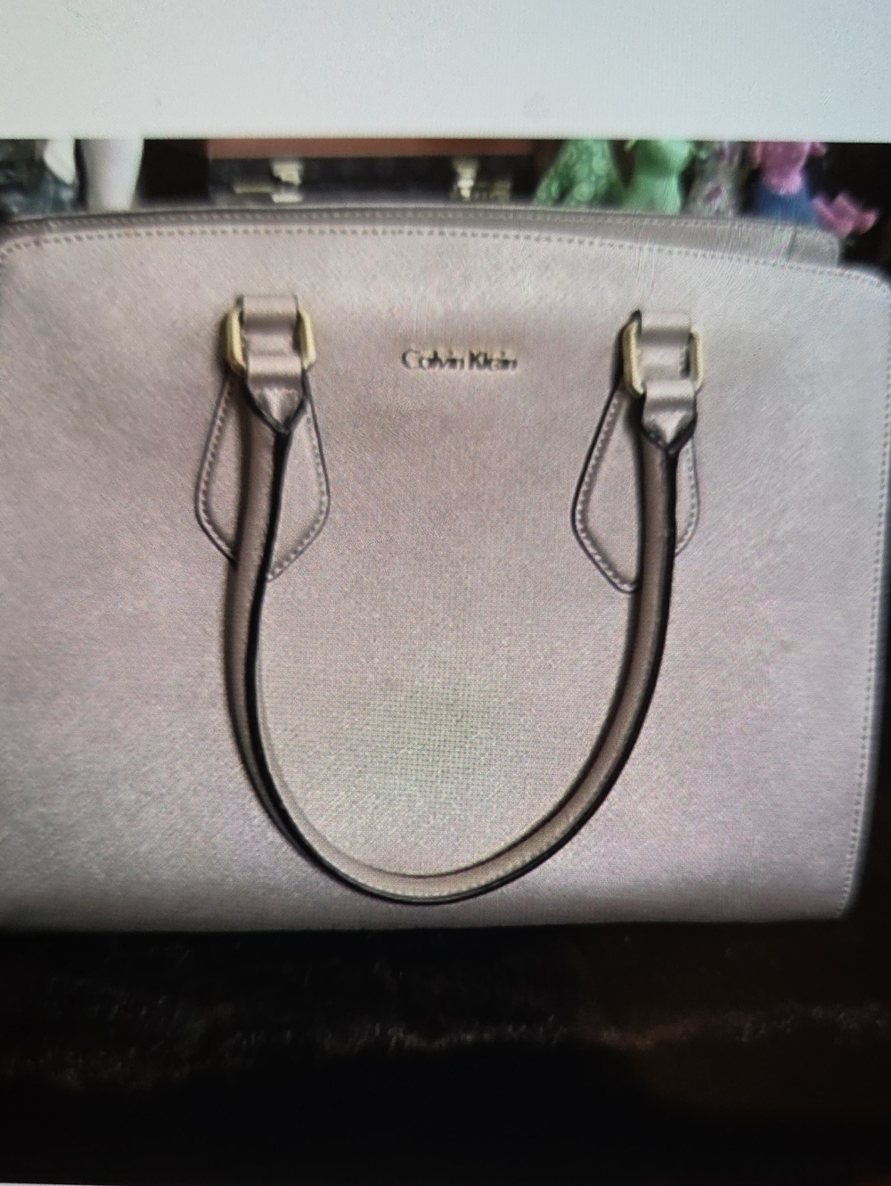 Calvin Klein Neutral Taupe Saffiano Satchel